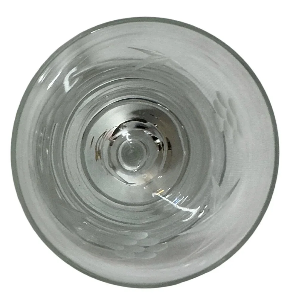 Vintage Etched Grape Vine Clear Glass Wine Goblets‎ Set of 4 Stemware 7 Inch